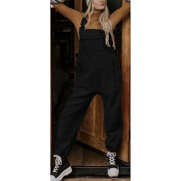 utcoco Womens Fuzzy Fleece Overall Jumpsuits Casual Loose - Picture 2 of 6
